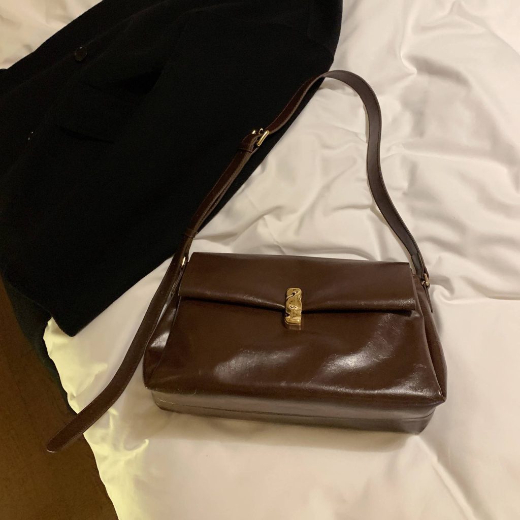 Lady's camel-colored leather bag