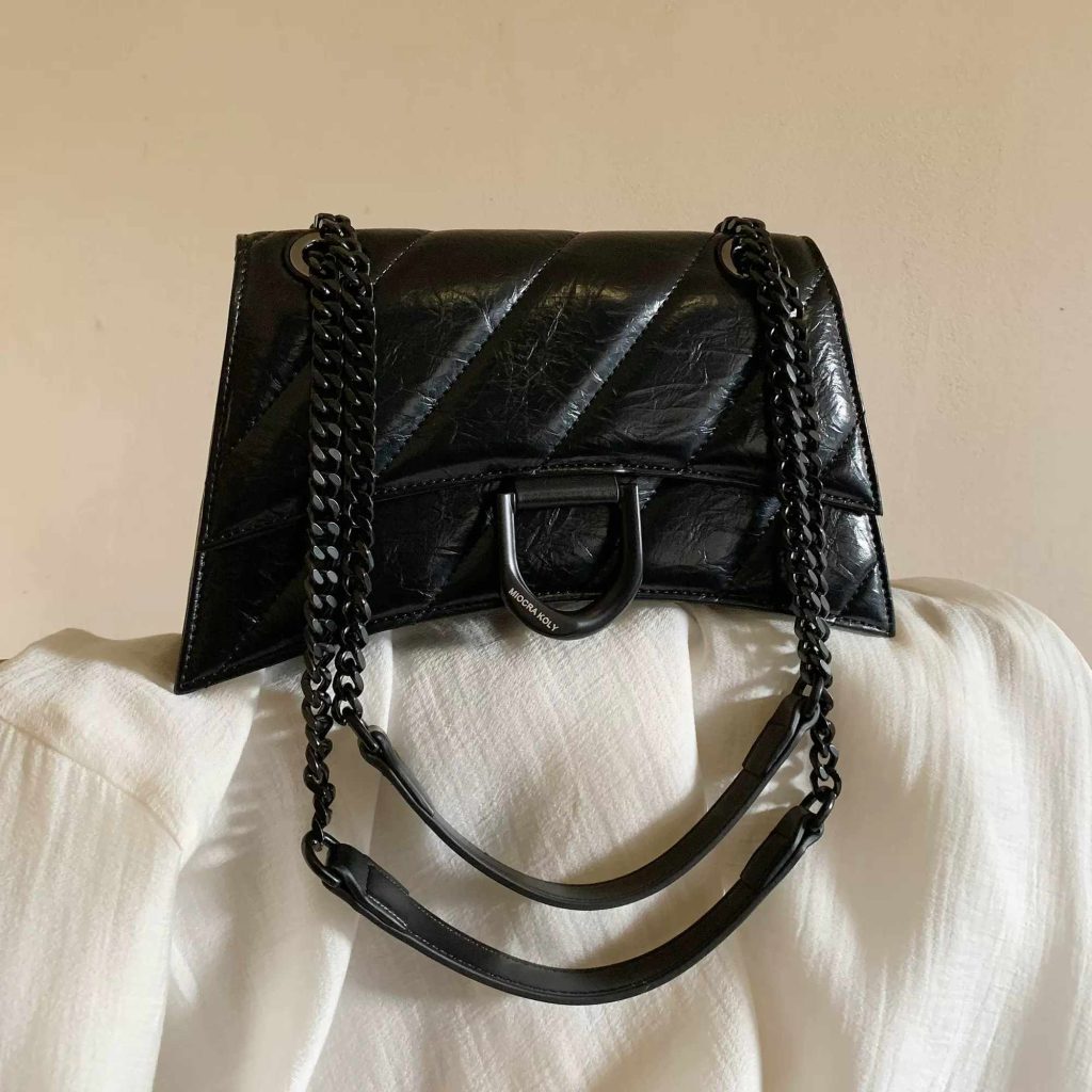 Lady's black leather handbag